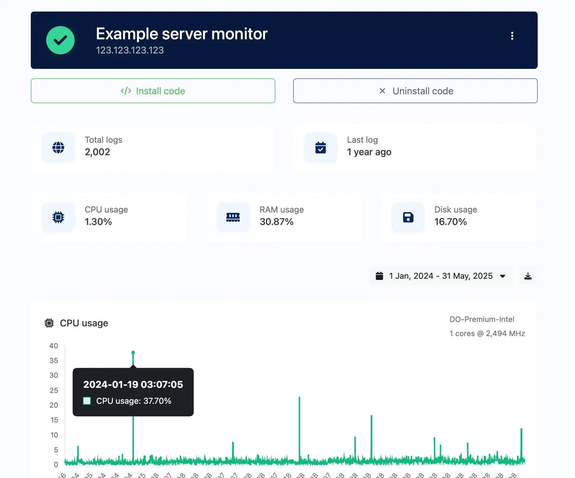 Screenshot of the app server monitor page